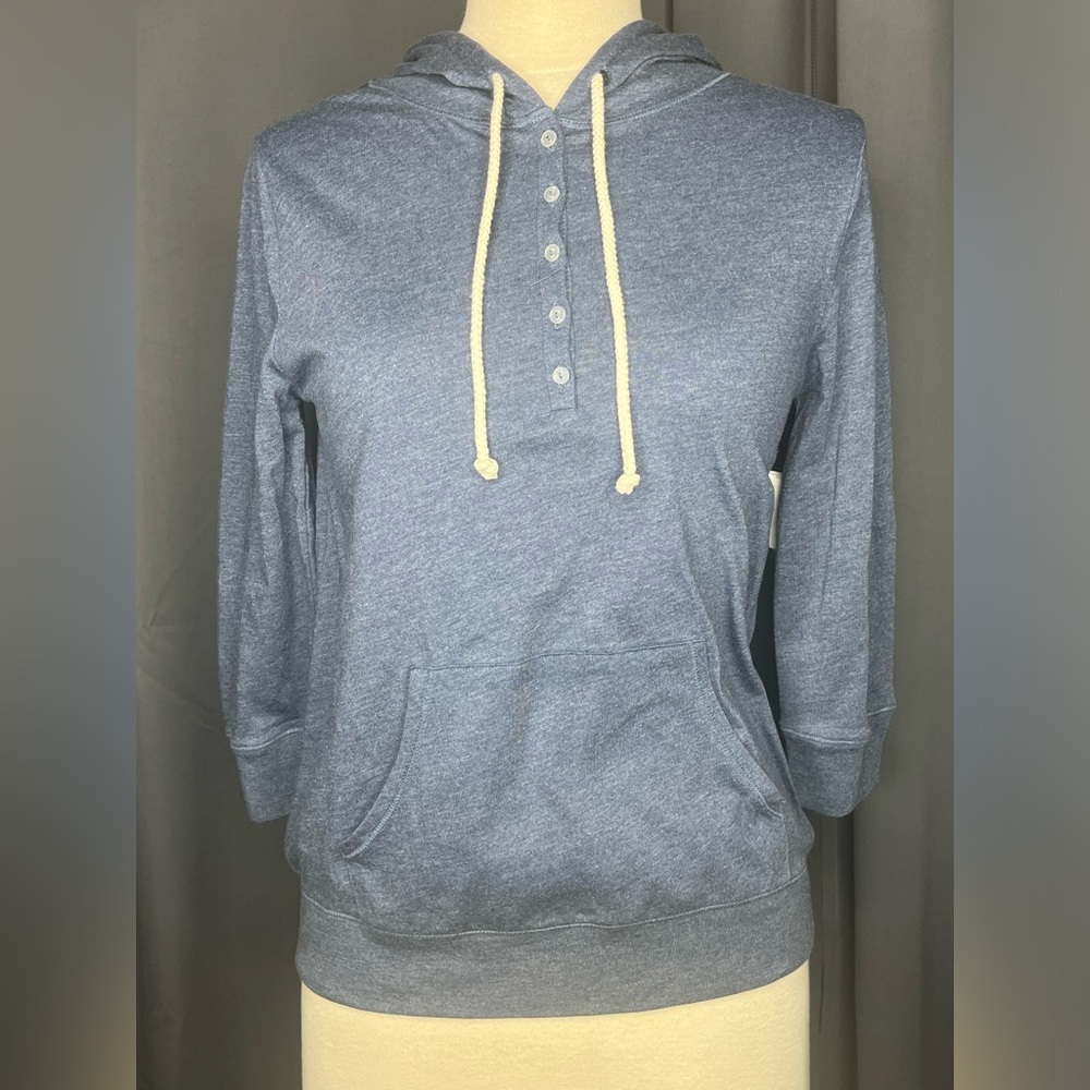 NWT Old Navy blue 3/4 sleeve‎ pull over hoodie /w drawstring and pocket.